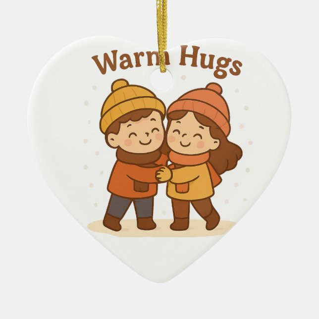 Cute Tecknad Sticker - Boy & Girl Warm Hugs Julgransprydnad Keramik (Framsidan)