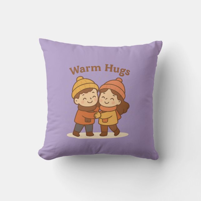 Cute Tecknad Sticker - Boy & Girl Warm Hugs Kudde (Framsida)