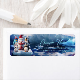 Cute tecknad stil penguinskompisar returadress etikett