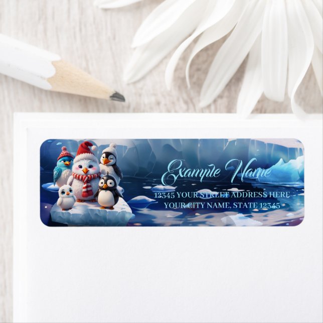 Cute tecknad stil penguinskompisar returadress etikett (Insitu)