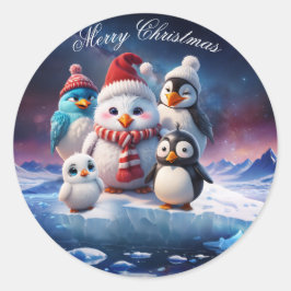 Cute tecknad stil penguinskompisar. runt klistermärke