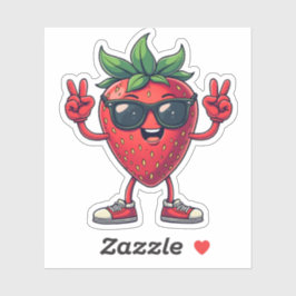 Cute Tecknad Strawberry Roligt Strawberry with Sun Klistermärken