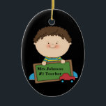Cute Tecknad Student Holding Chalkboard #1 Lärare Julgransprydnad Keramik<br><div class="desc">Cute Tecknad Student Holding Chalkboard #1 Lärare ersätter med din egen text eller "Anpassa" om du vill ändra teckensnittstyp eller bakgrundsbild färg med mera... </div>