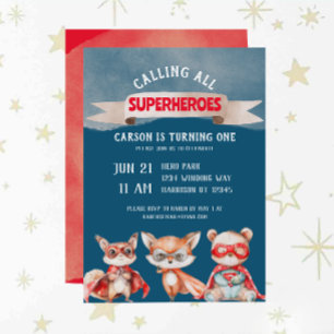 Cute Tecknad Superassistance First Birthday Inbjudningar