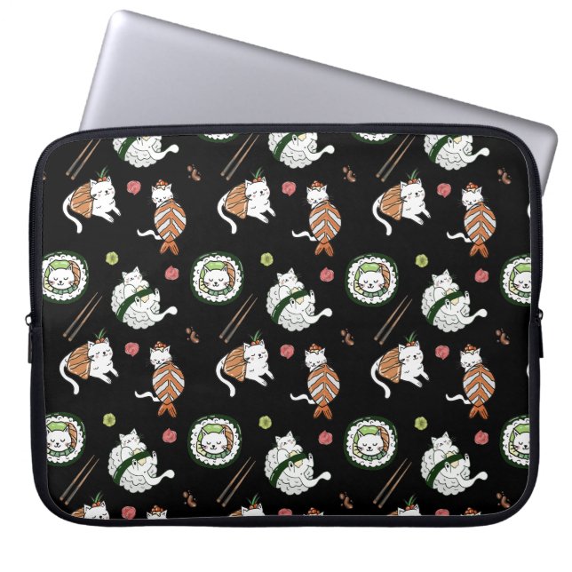 Cute Tecknad Sushi Roll Cats Mönster Laptop Fodral (Framsidan)