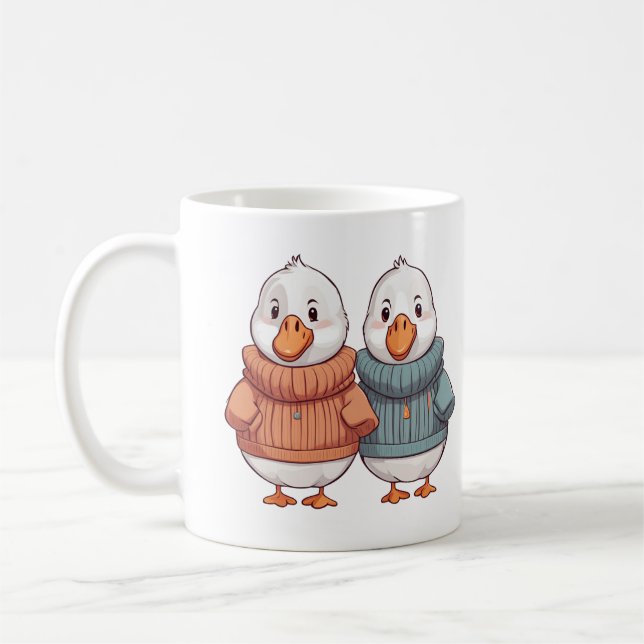 Cute Tecknad Sweater Kall Geese Anka par Kaffemugg (Vänster)