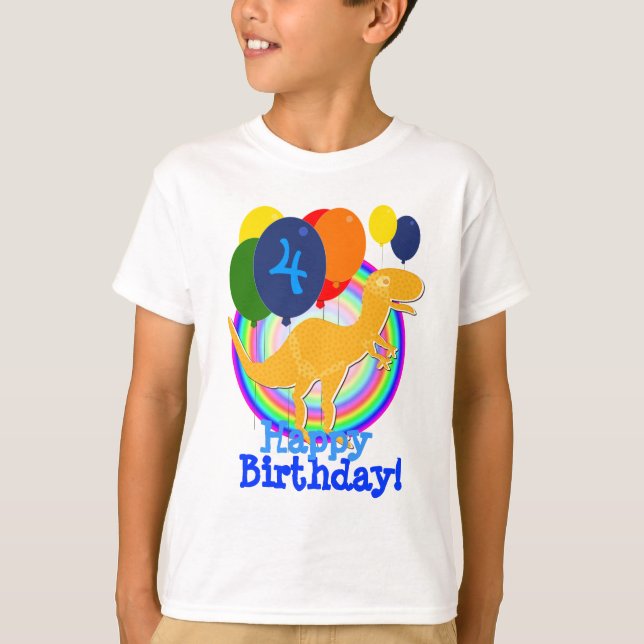 Cute Tecknad T-Rex Dinosaur Birthday Balloits Tee (Framsida)