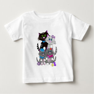 Cute Tecknad t-shirt Kattfamiljen