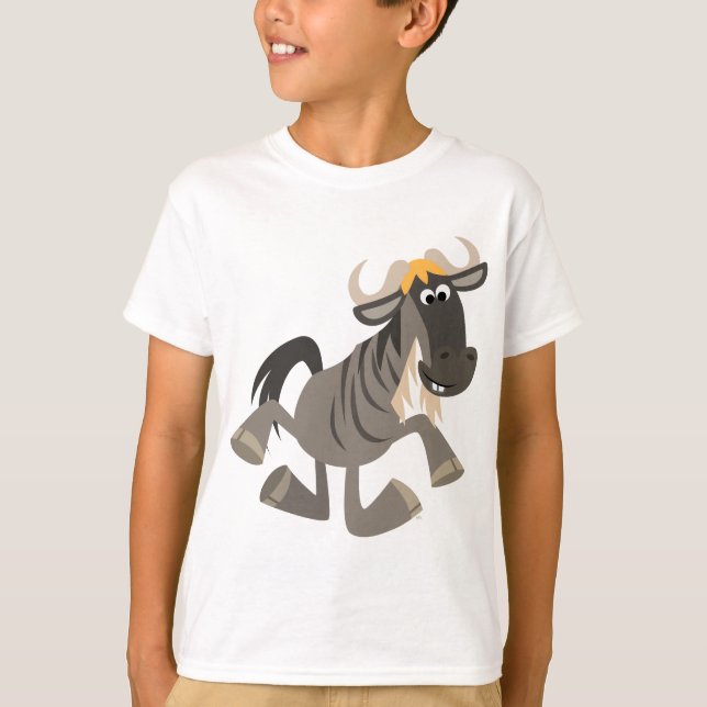 Cute Tecknad Tap Dancing Wildebeest Kids T-Shirt (Framsida)