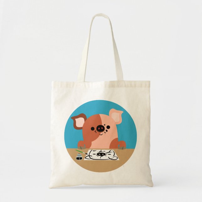 Cute Tecknad Teckning Piglet Bag Tygkasse (Framsidan)