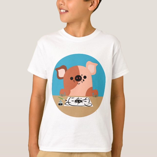 Cute Tecknad Teckning Piglet Children T-Shirt (Framsida)