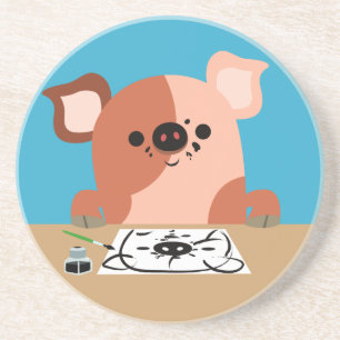 Cute Tecknad Teckning Piglet Underlägg Sandsten