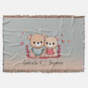 Cute Tecknad Teddy Älskare Heart Valentine Day Filt