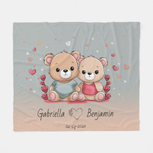 Cute Tecknad Teddy Älskare Heart Valentine Day Fleecefilt