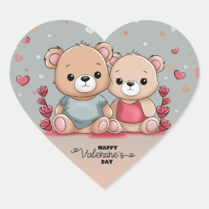 Cute Tecknad Teddy Älskare Heart Valentine Day Hjärtformat Klistermärke