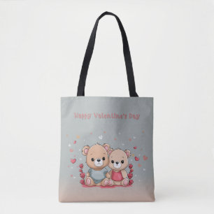 Cute Tecknad Teddy Älskare Heart Valentine Day Tygkasse