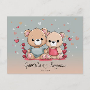 Cute Tecknad Teddy Älskare Heart Valentine Day Vykort