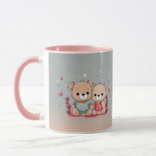 Cute Tecknad Teddy Älskare Hearts Valentine Day Mugg