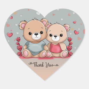 Cute Tecknad Teddy Valentine Day Tack Hjärtformat Klistermärke