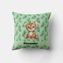Cute Tecknad Tiger på Tropical Löv