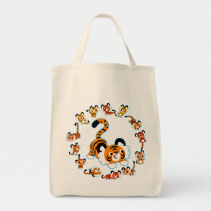 Cute Tecknad Tigers Mandala (blå) Matkasse Tygkasse