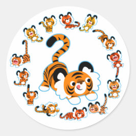 Cute Tecknad Tigers Mandala (blått)-märke Runt Klistermärke