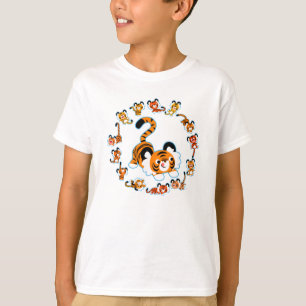 Cute Tecknad Tigers Mandala (Blue) Kids T-Shirt