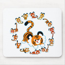 Cute Tecknad Tigers Mandala (Blue) Mousepad Musmatta