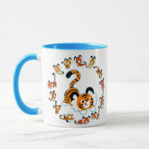 Cute Tecknad Tigers Mandala (Blue) Mugg