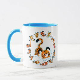 Cute Tecknad Tigers Mandala (Blue) Mugg
