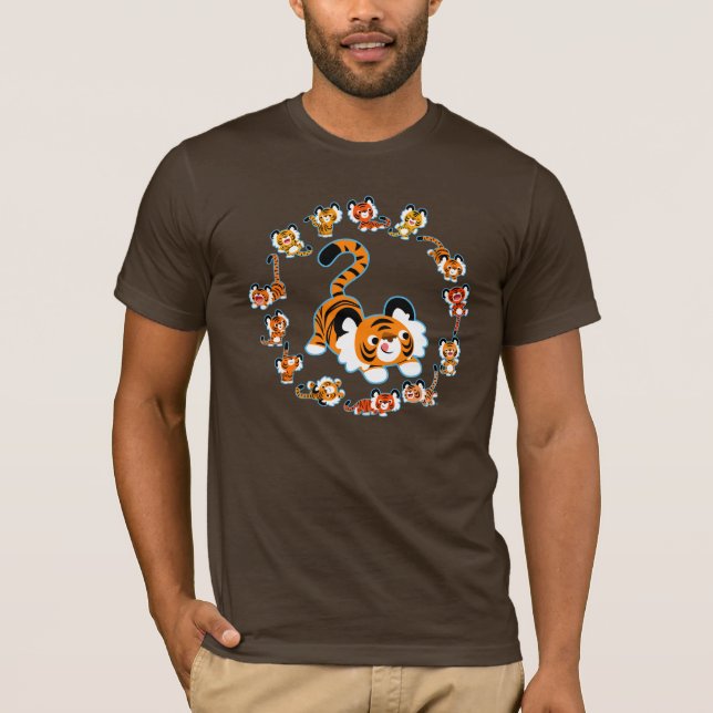 Cute Tecknad Tigers Mandala (Blue) T-Shirt (Framsida)