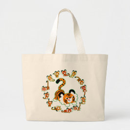 Cute Tecknad Tigers Mandala (grönt) Jumbo Bag Tygkasse