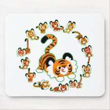 Cute Tecknad Tigers Mandala (grönt) Mousepad