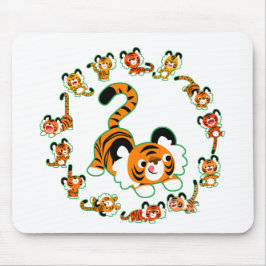 Cute Tecknad Tigers Mandala (grönt) Mousepad Musmatta