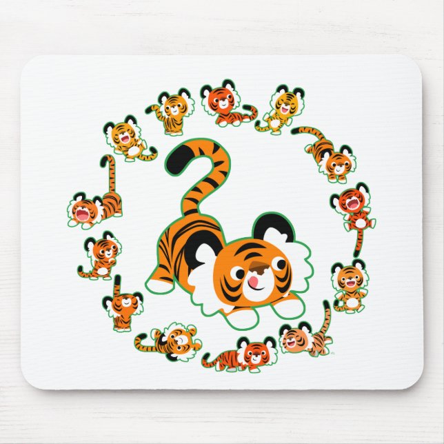 Cute Tecknad Tigers Mandala (grönt) Mousepad Musmatta (Framsidan)