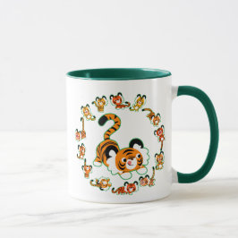 Cute Tecknad Tigers Mandala (grönt) Mugg