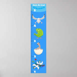 Cute-tecknad-tillväxtdiagram för roliga fåglar poster