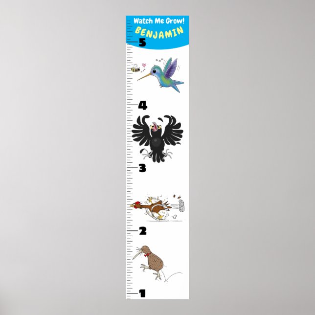 Cute-tecknad-tillväxtdiagram för roliga fåglar poster (Framsidan)
