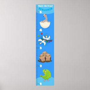 Cute-tecknad-tillväxtdiagram för roliga fåglar poster