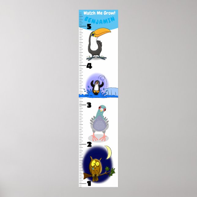 Cute-tecknad-tillväxtdiagram för roliga fåglar poster (Framsidan)