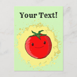Cute Tecknad Tomato Grönt Paint Stänk Vykort