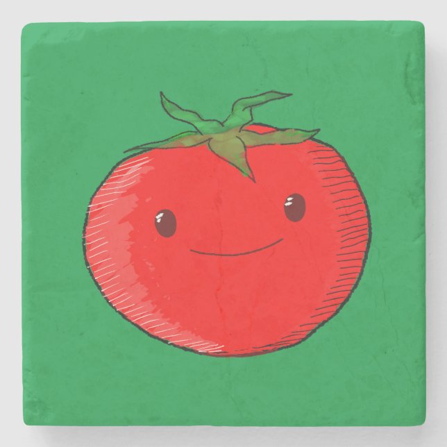 Cute Tecknad Tomato Grönt Stenunderlägg (Framsidan)