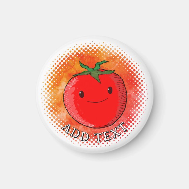 Cute Tecknad Tomato Watercolor - bakgrund Magnet (Framsidan)