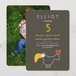 Cute Tecknad Toucan Photo Barn Födelsedagsfest Inbjudningar