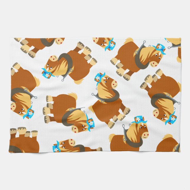 Cute Tecknad Trait Breton Horse Kitchen Towel Kökshandduk (Horisontell)