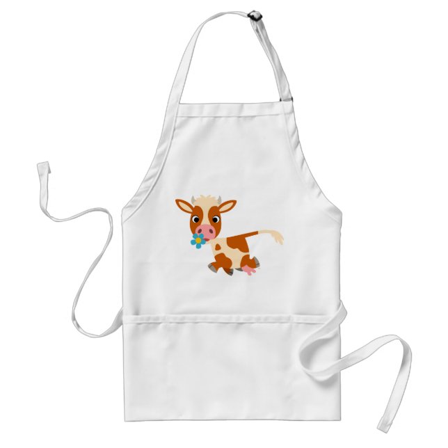 Cute Tecknad Trotting Cow Cooking Apron Förkläde (Framsidan)