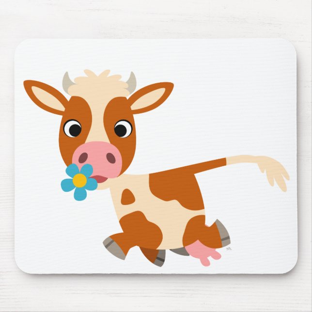Cute Tecknad Trotting Cow Mousepad Musmatta (Framsidan)