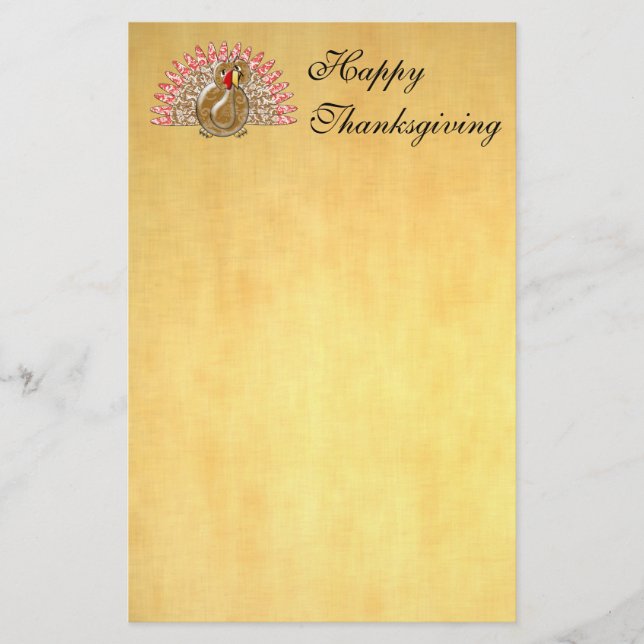 Cute Tecknad Turkey Damask Pattern Brevpapper (Framsida)