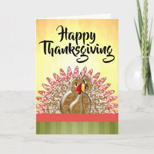 Cute Tecknad Turkey Damask Pattern Helgkort