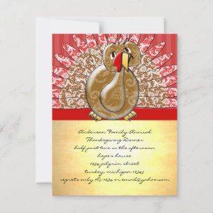 Cute Tecknad Turkey Damask Pattern Inbjudningar